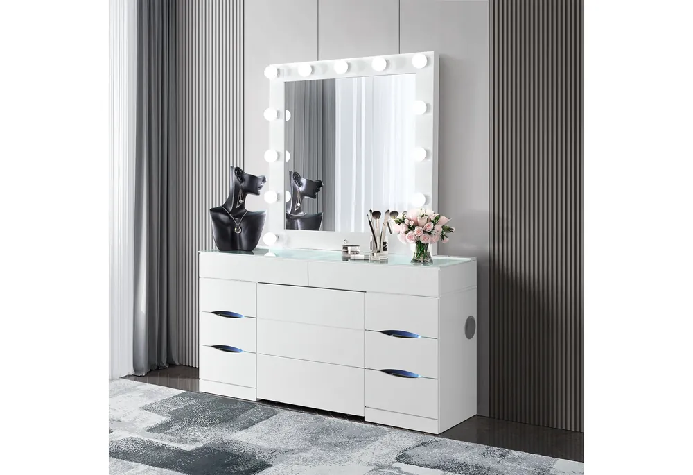 ELLA WHITE VANITY WITH SPEAKER - Global Furniture USA