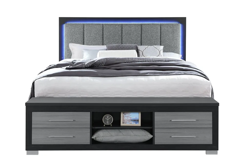 EMMA BLACK/GREY KING BED WITH LED AND USB - Global Furniture USA