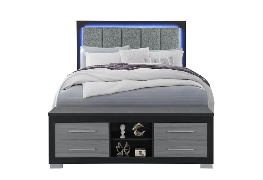 EMMA BLACK/GREY QUEEN BED WITH LED AND USB - Global Furniture USA