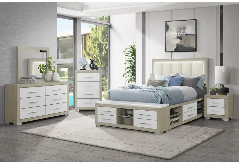EMMA NATURAL/WHITE KING BED GROUP - Global Furniture USA
