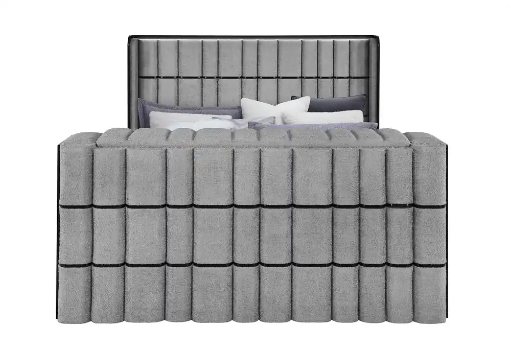 ISABELLA GREY KING BED W/LED, TV LIFT, SPEAKER AND FIREPLACE - Global Furniture USA