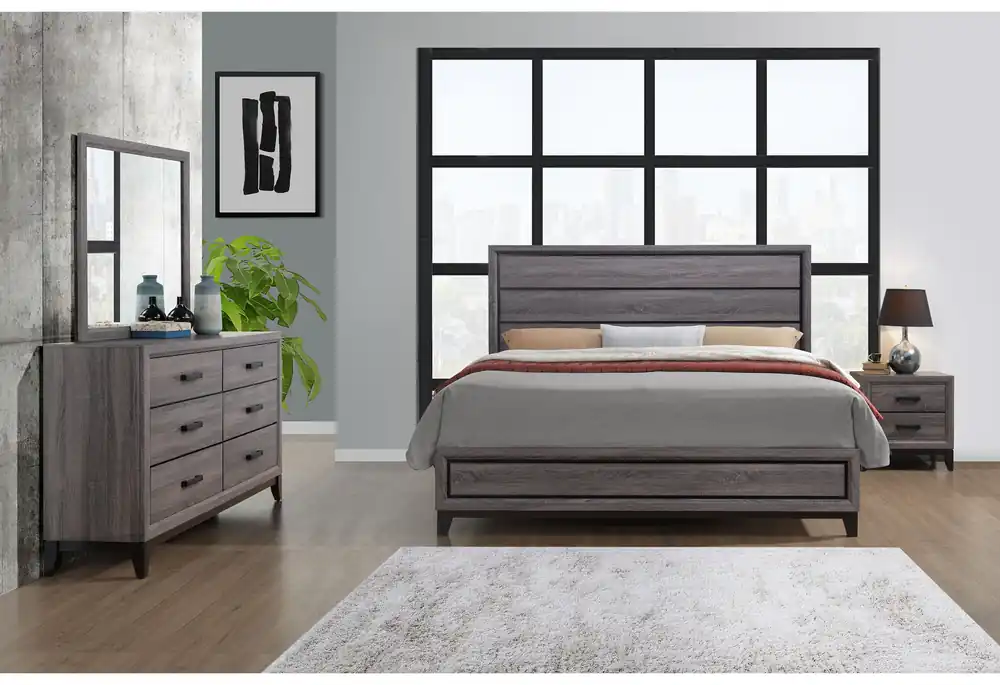 KATE FOIL GREY KING BED, DRESSER, MIRROR, NIGHTSTAND - Global Furniture USA