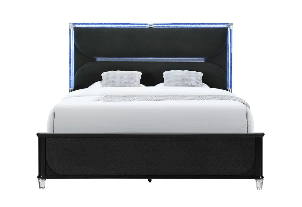 LANDO BLACK KING BED WITH CONTINUOUS LED - Global Furniture USA