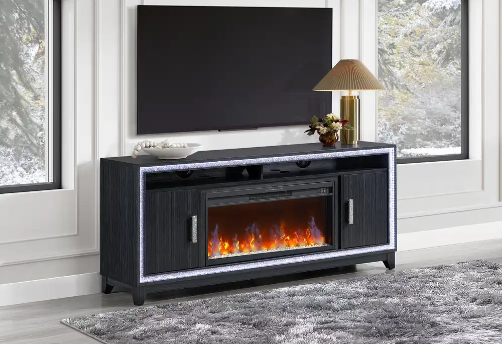 LILY DARK GREY ENT UNIT 72 INCH W/ LED, SPEAKERS, CRYSTAL INSERTS - Global Furniture USA