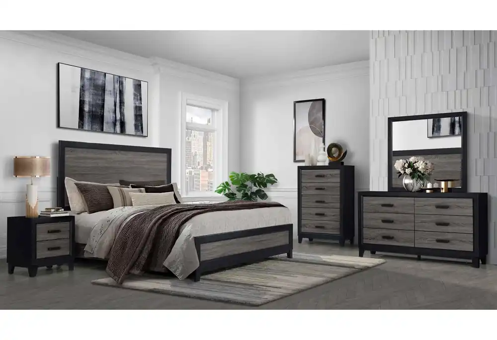LISBON GREY/BLACK QUEEN BED, DRESSER, MIRROR AND NIGHTSTAND - Global Furniture USA