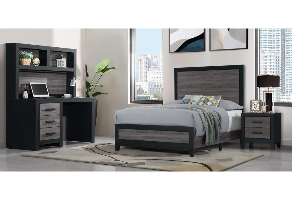 LISBON GREY/BLACK TWIN BED, DRESSER, MIRROR AND NIGHTSTAND - Global Furniture USA