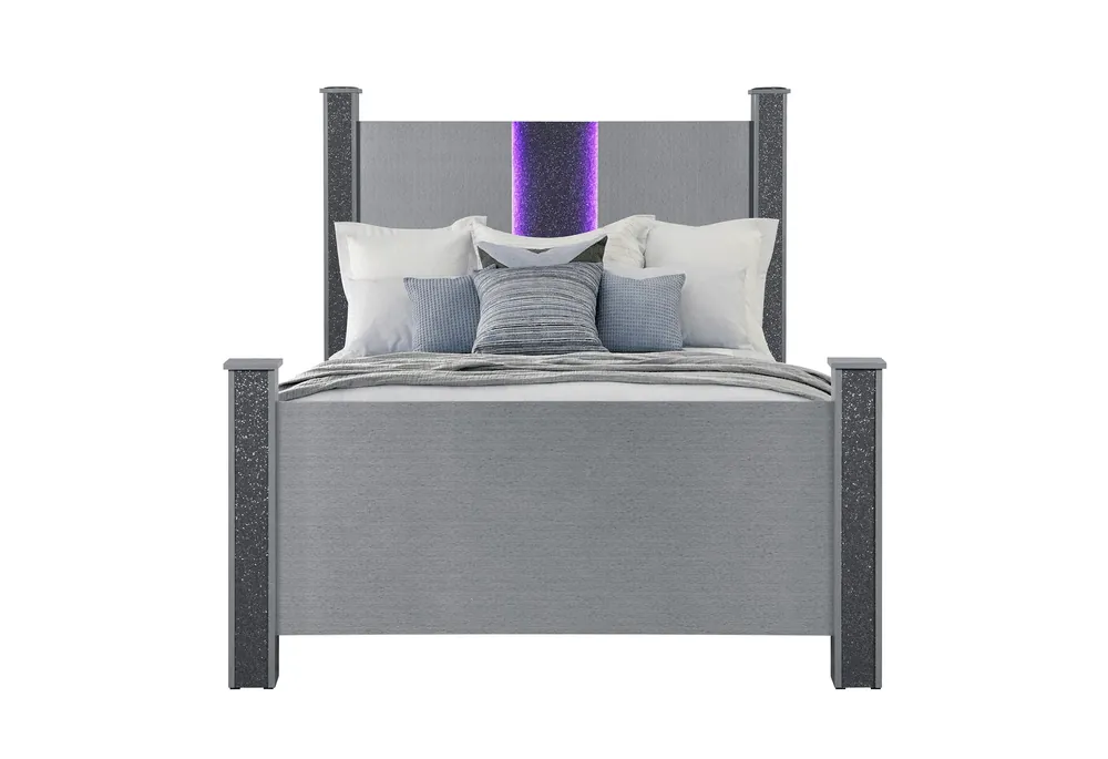 LOGAN SILVER FULL BED WITH LED AND SPEAKERS - Global Furniture USA