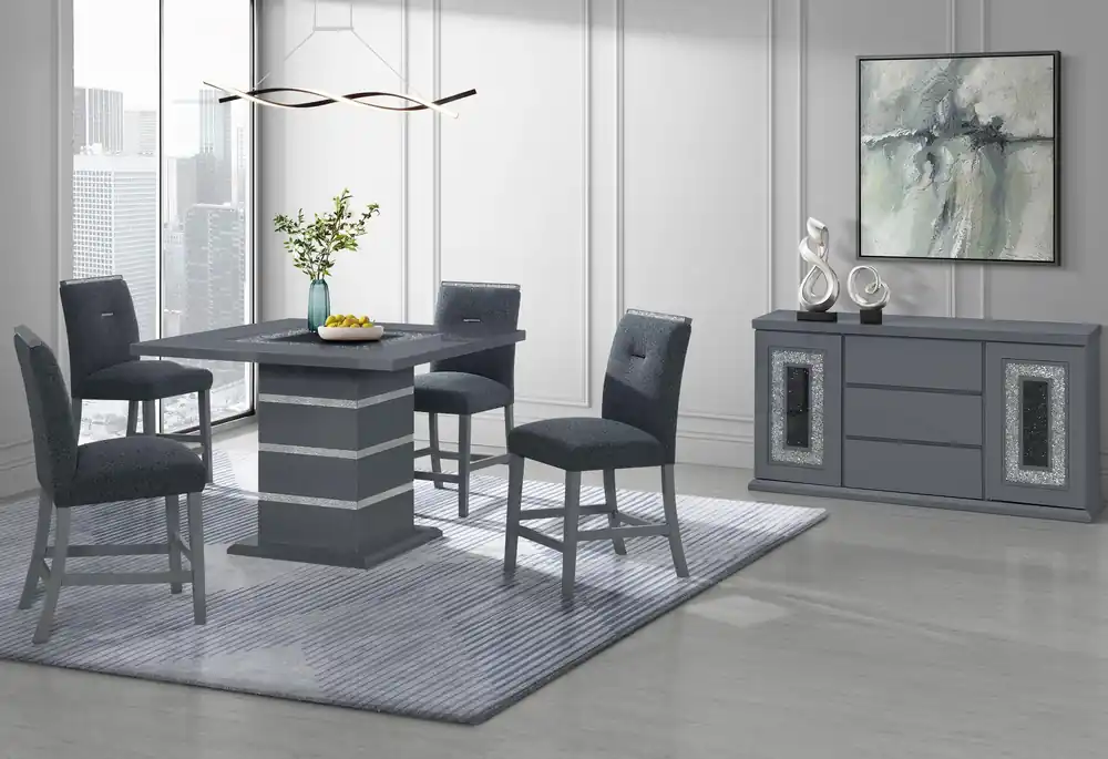 MONACO DARK GREY BAR TABLE AND 8 MONACO DARK GREY BAR STOOLS - Global Furniture USA