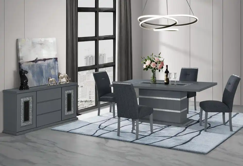 MONACO DARK GREY DINING TABLE AND 8 MONACO DARK GREY DINING CHAIRS - Global Furniture USA