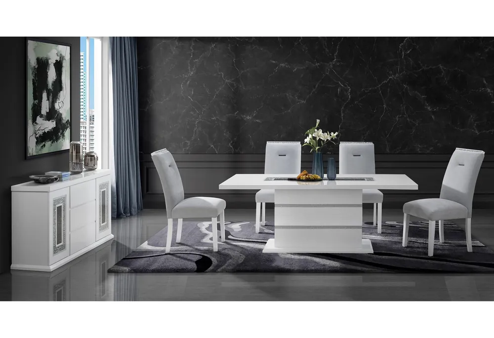 MONACO WHITE DINING TABLE + MONACO DINING CHAIR - Global Furniture USA