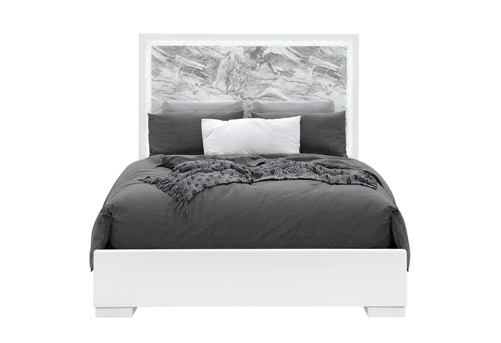 NAOMI SILVER MARBLE FULL BED WITH LED - Global Furniture USA