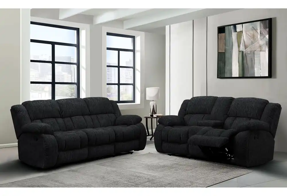 U250 EBONY RECLINING SOFA/CONSOLE RECLINING LOVESEAT - Global Furniture USA