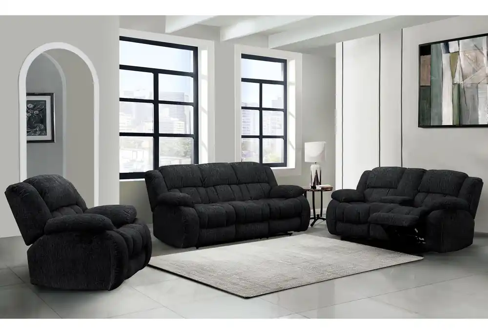 U250 EBONY RECLINING SOFA/CONSOLE RECLINING LOVESEAT/GLIDER RECLINER - Global Furniture USA