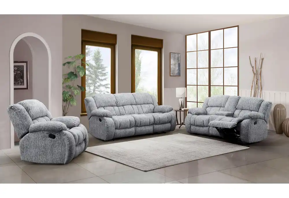 U250 GREY RECLINING SOFA/CONSOLE RECLINING LOVESEAT/GLIDER RECLINER - Global Furniture USA