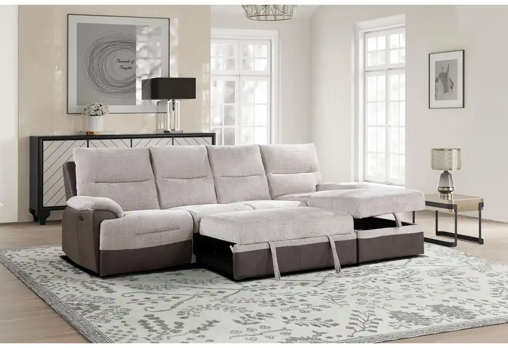 U3822 BEIGE/BROWN SECTIONAL WITH PO AND USB - Global Furniture USA