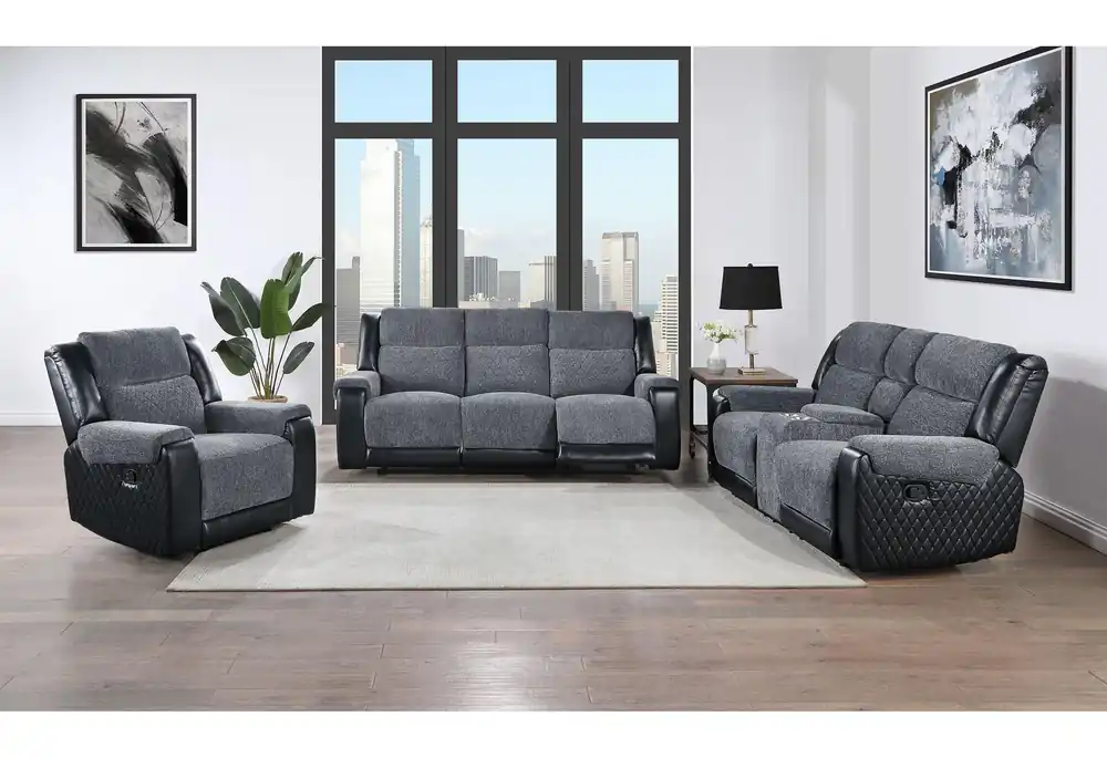 U5914 GREY/BLACK RECLINING SOFA/CONSOLE RECLINING LOVESEAT/RECLINER - Global Furniture USA