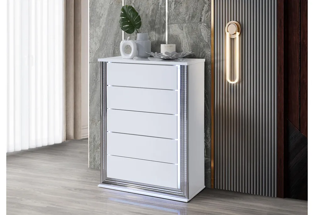 YLIME SMOOTH WHITE CHEST WITH LED - Global Furniture USA