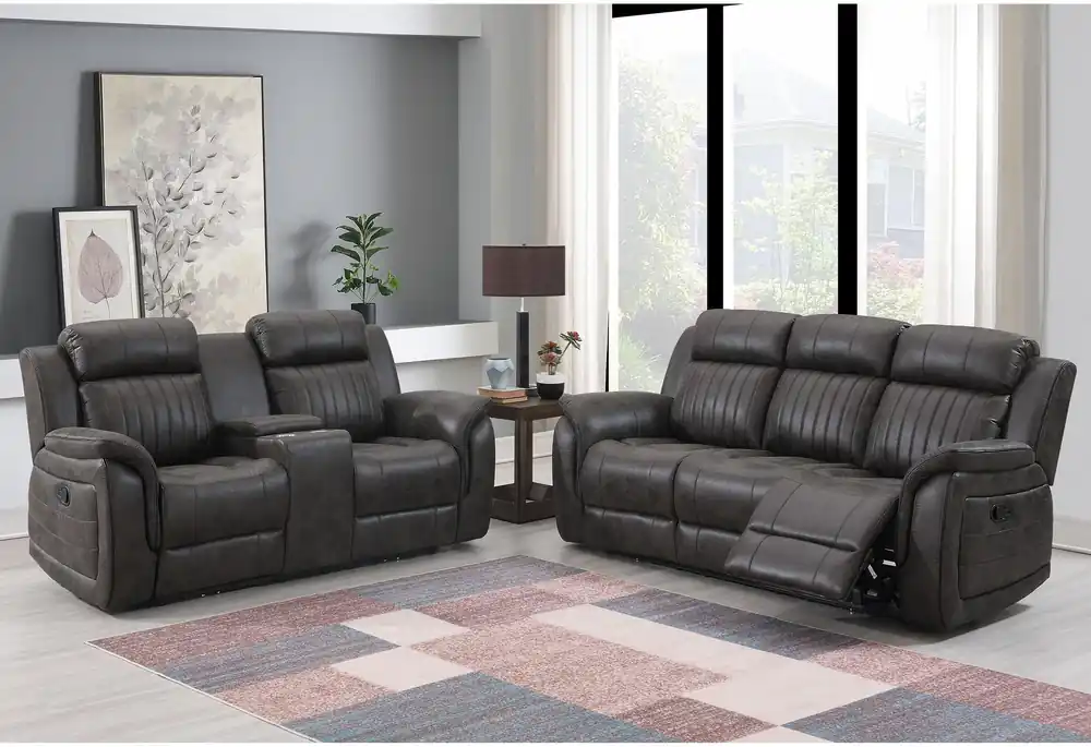 U8517 GREY RECLINING SOFA/CONSOLE RECLINING LOVESEAT - Global Furniture USA