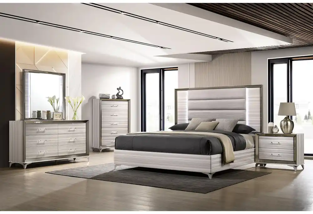 ZAMBRANO WHITE KING BED GROUP WITH VANITY SET - Global Furniture USA