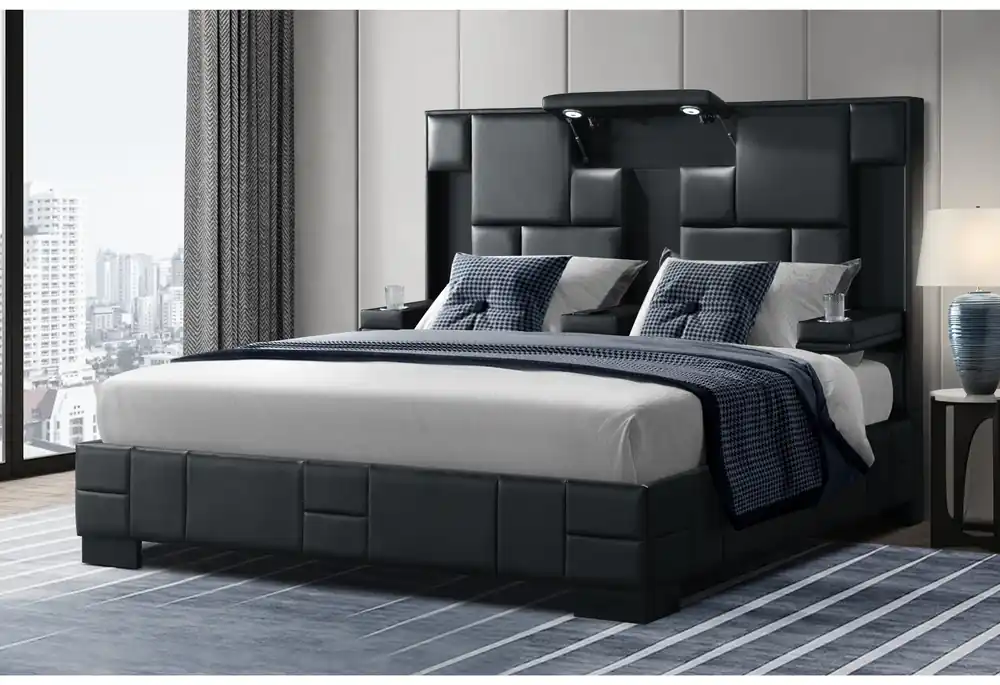 OSCAR BLACK KING BED NO WOOD TRIM - Global Furniture USA