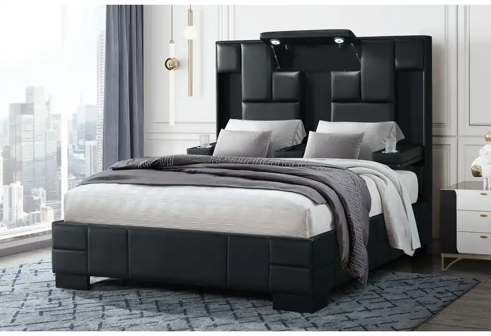 OSCAR BLACK QUEEN BED NO WOOD TRIM - Global Furniture USA