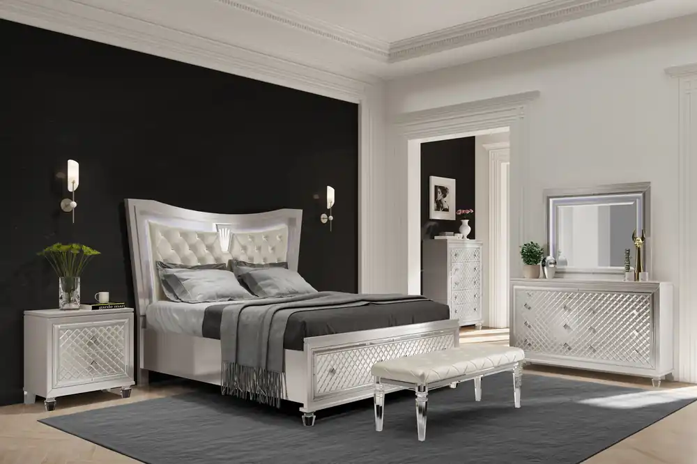 PARIS CHAMPAGNE KING BED GROUP WITH LED - Global Furniture USA