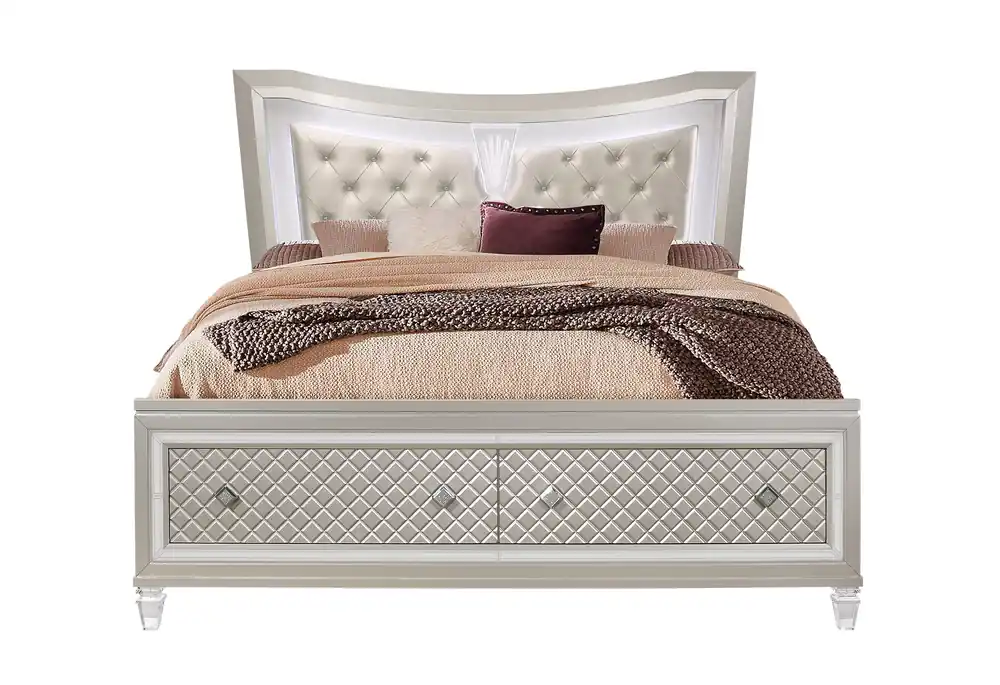 PARIS CHAMPAGNE QUEEN BED WITH LED, DRESSER, MIRROR, NIGHTSTAND - Global Furniture USA