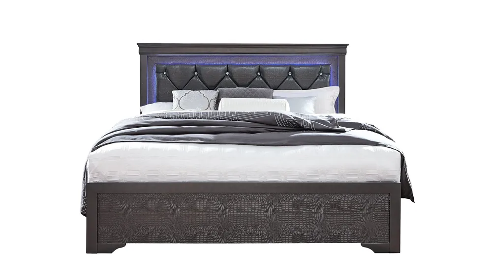 POMPEI METALLIC GREY FULL BED WITH LED - Global Furniture USA