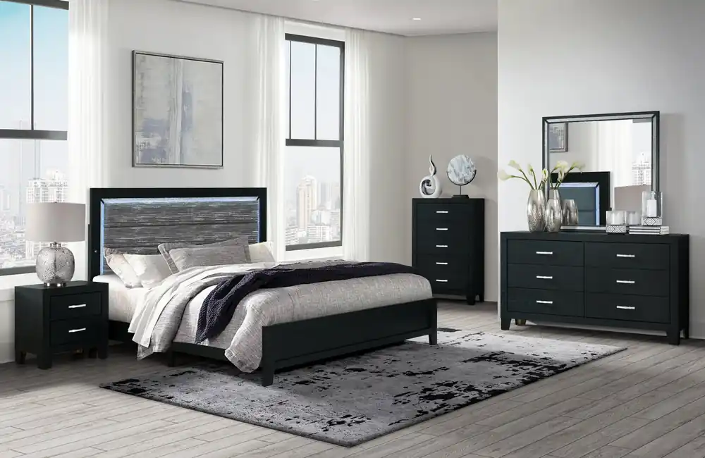 REID BLACK KING BED GROUP WITH LED - Global Furniture USA