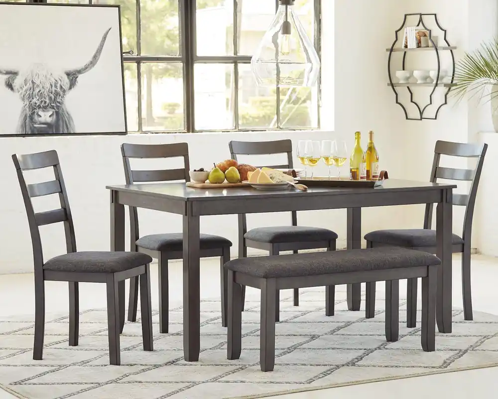 Bridson Dining Table and Chairs with Bench (Set of 6) - Factory Furniture Outlet Store
