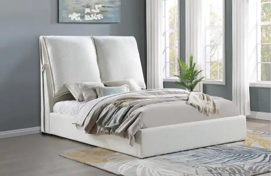 Gwendoline Upholstered Queen Platform Bed with Pillow Headboard White - Factory Furniture Outlet Store