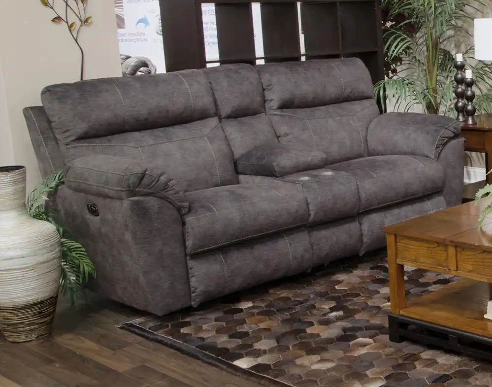 Catnapper Sedona Power Headrest Lay Flat Recl Console Loveseat w/Storage and Cupholders in Smoke 62229