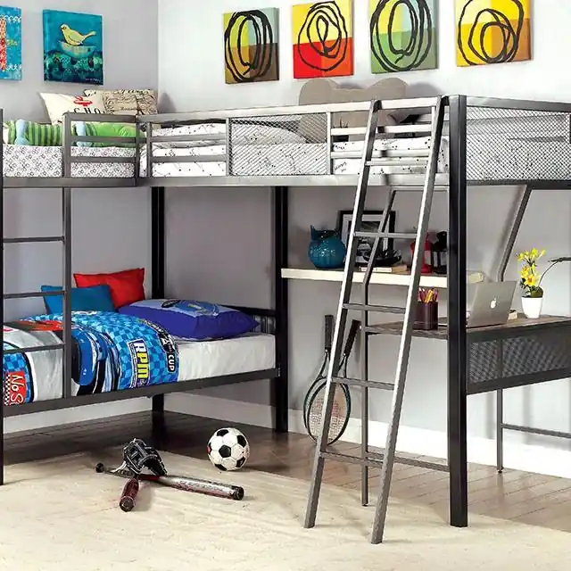 BALLARAT Silver Triple Twin Bunk Bed w/ Desk - FOA East