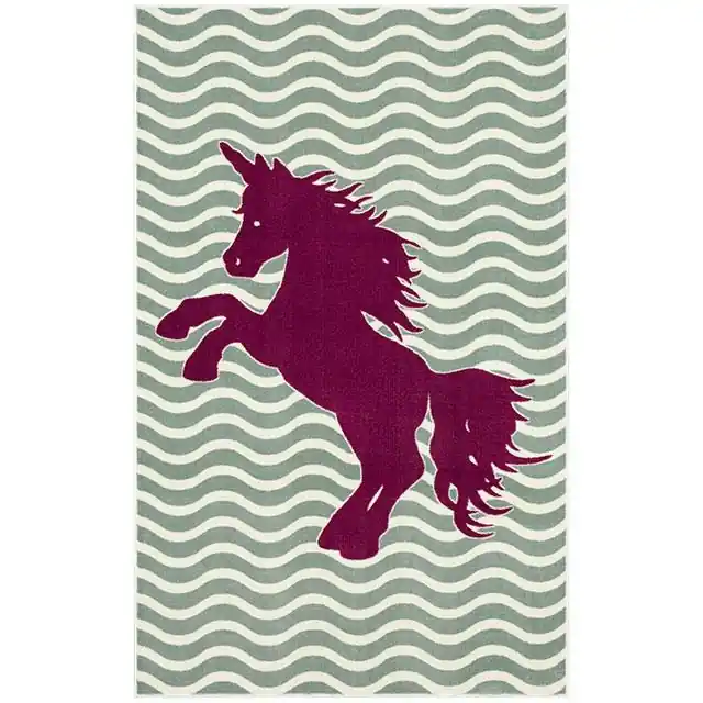 BARON 5' X 8', Area Rug, Horse, Sage Green/Fuchsia - FOA East