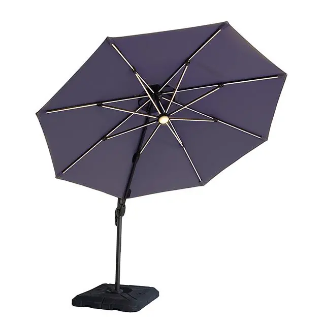 Fera 10 Ft Round Umbrella w/ LED Bulb + 37" Large Base - FOA East