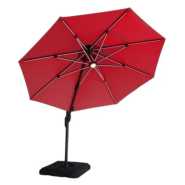 Fera 10 Ft Round Umbrella w/ LED Bulb + 37" Large Base - FOA East