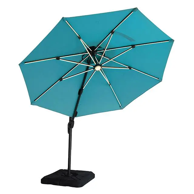 Fera 10 Ft Round Umbrella w/ LED Bulb + 37" Large Base - FOA East