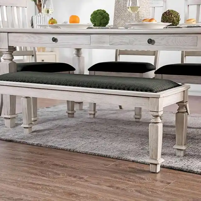 Georgia Antique White/Gray Bench - FOA East