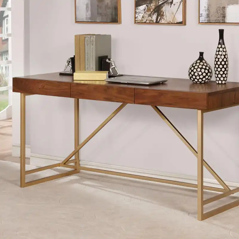 Halstein Light Walnut/Gold Desk - FOA East