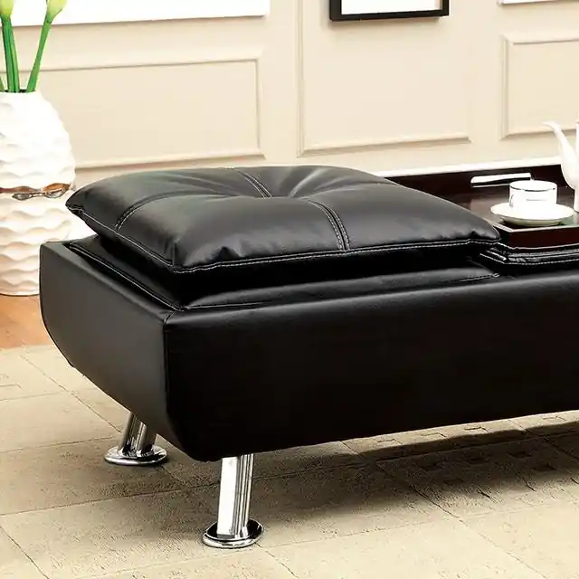HAUSER II Black/Chrome Ottoman, Black - FOA East