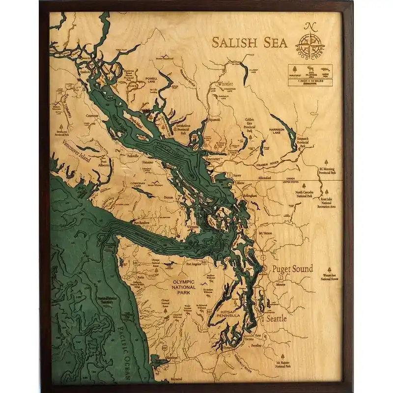 Salish Sea Nautical Wood Chart - WoodChart