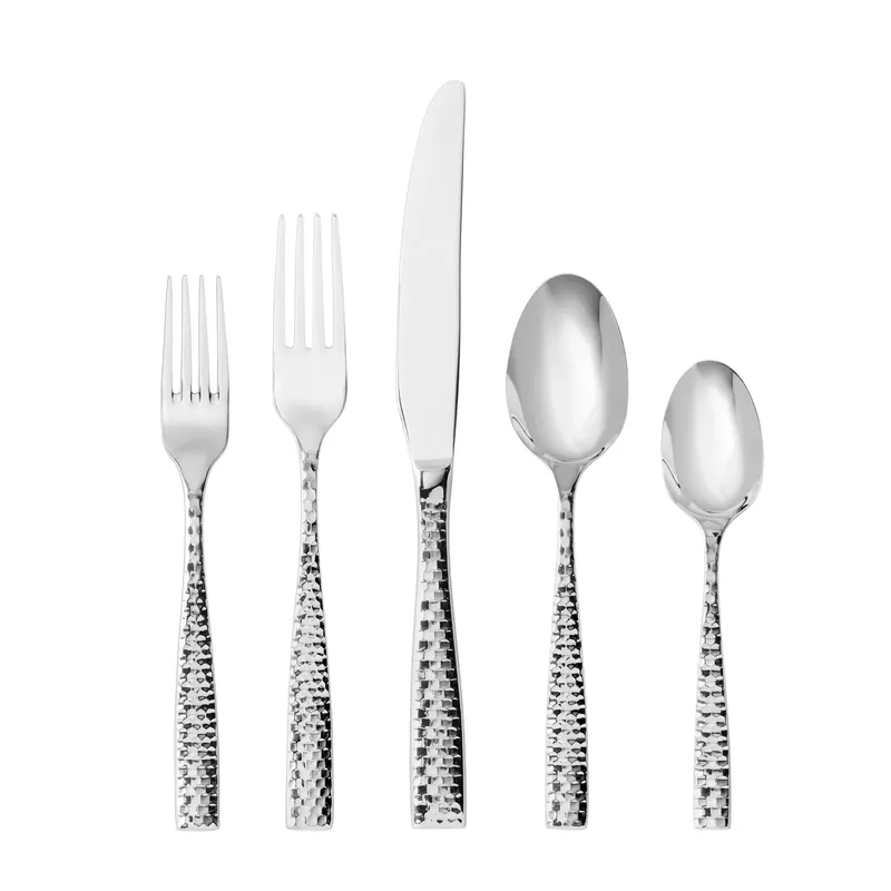 Lucca Faceted Polished Stainless Flatware, Set of 5 - Fortessa