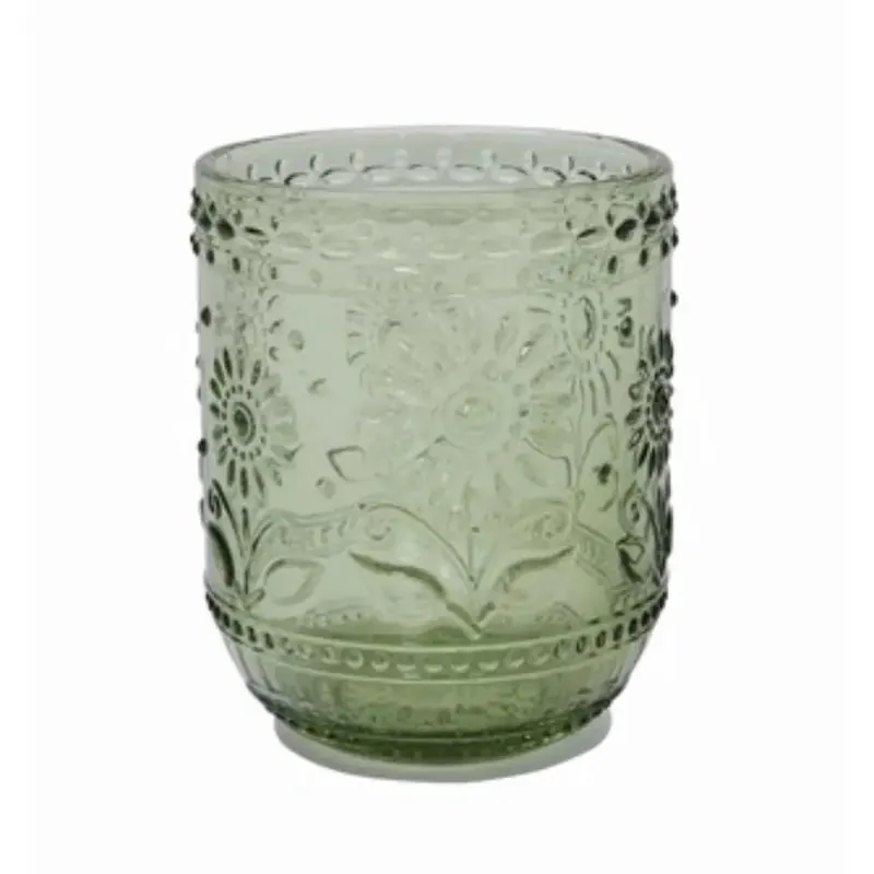 Embossed Floral Drinking Glass, Green - Greenhouse Home