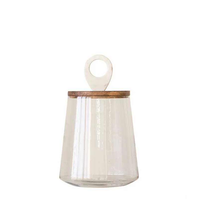 Glass Jar with Mango Wood + Marble Lid - Bloomingville