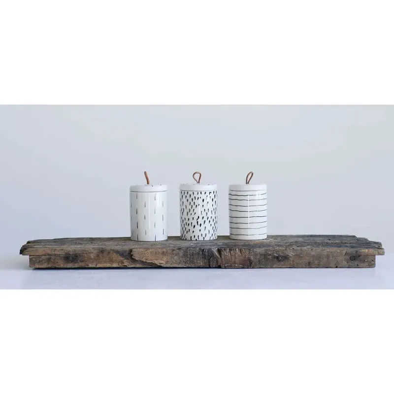 Stoneware Container with Lid + Leather Pull - Greenhouse Home