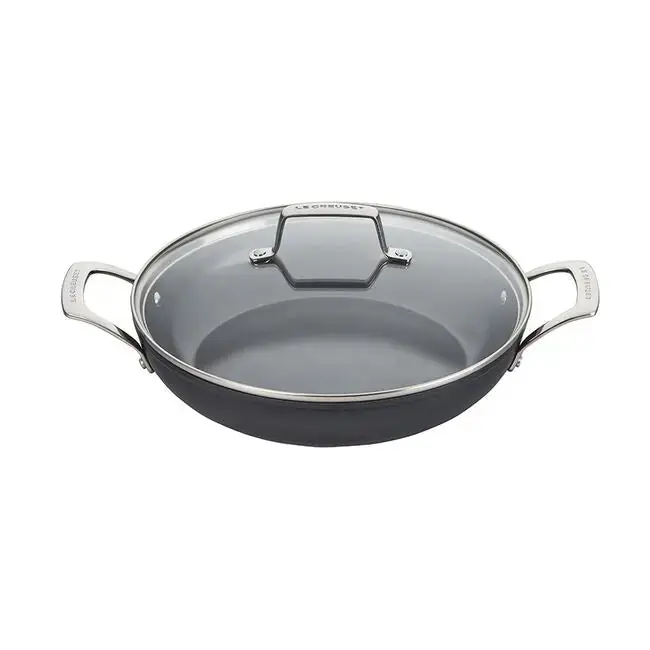Essential Nonstick Ceramic Shallow Braiser with Glass Lid - Le Creuset