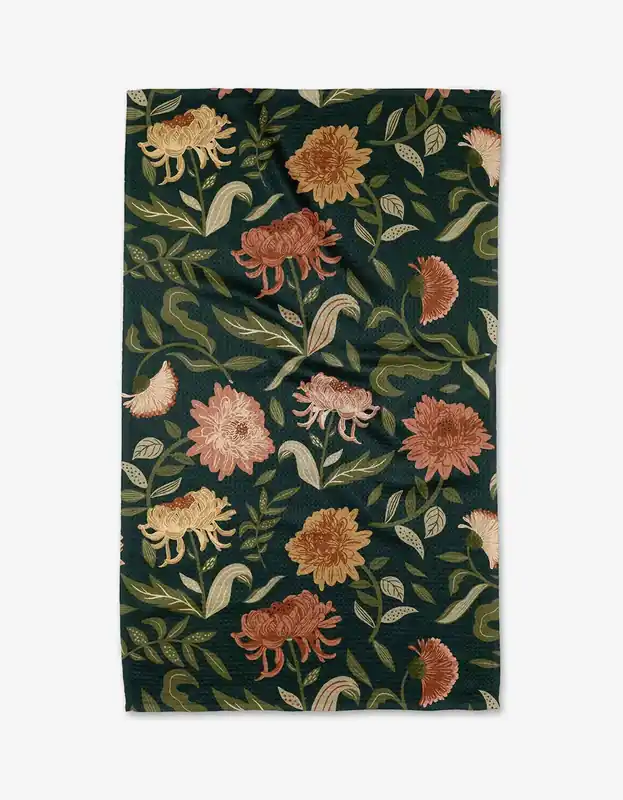 Chrysanthemums in November Tea Towel - Geometry