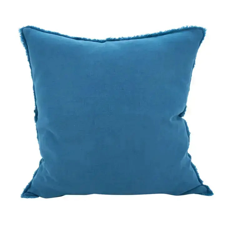 Fringed Linen Pillow, Navy Blue - Saro Lifestyle