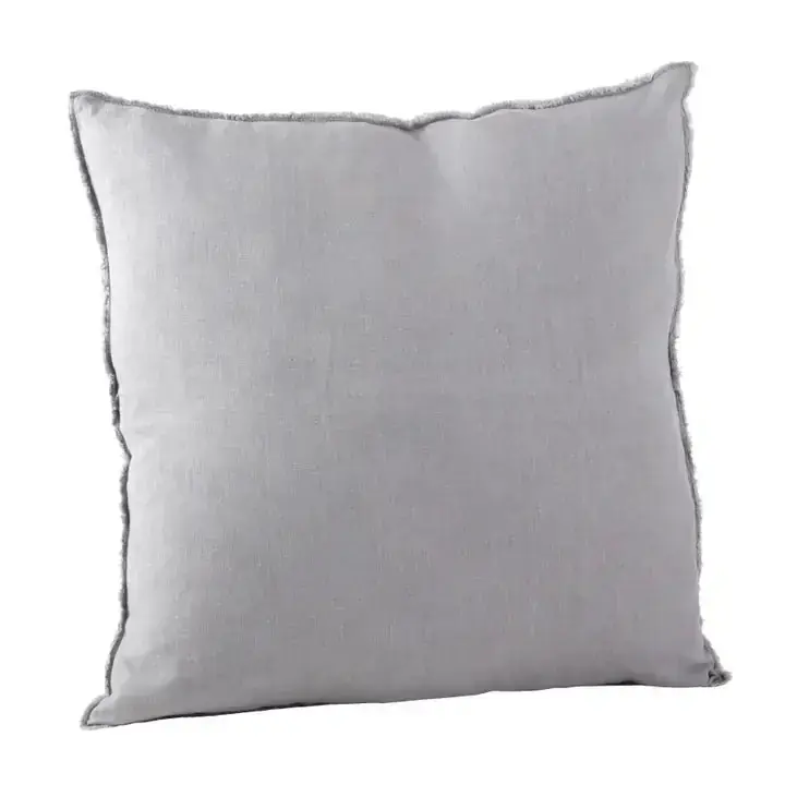 Fringed Linen Pillow, Pewter - Saro Lifestyle