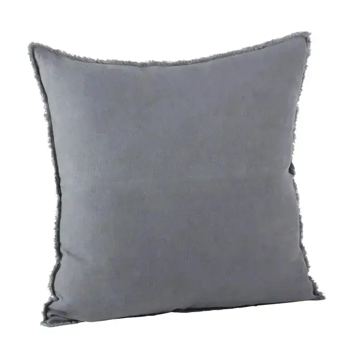 Fringed Linen Pillow, Slate - Saro Lifestyle